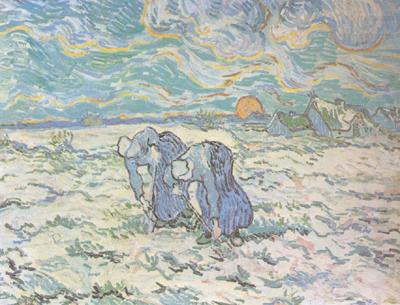 Vincent Van Gogh Two Peasant Women Digging in Field with Snow (nn04) china oil painting image